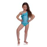 Aqua Polka Dot One-Shoulder Swimsuit with Ruffle