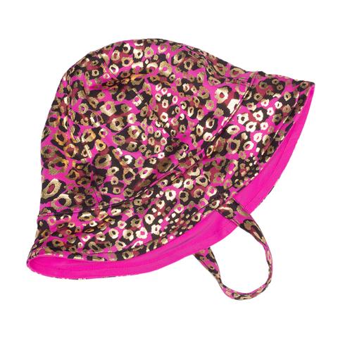 FASTEN reversible toddler sun hat, UPF 50+, cute cheetah print with fuchsia, chin strap with magnet to keep hat on your toddler's head.