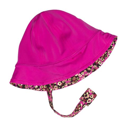 FASTEN reversible toddler sun hat, UPF 50+, cute cheetah print with fuchsia, chin strap with magnet to keep hat on your toddler's head.