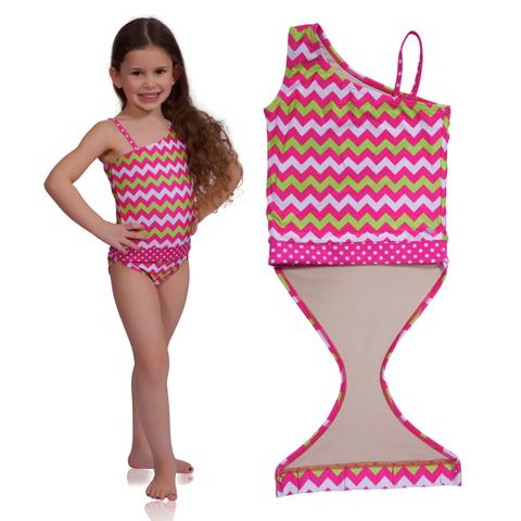 Watermelon Chevron One-Shoulder Swimsuit